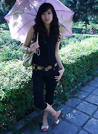 Asian women in heels, boots and pantyhose